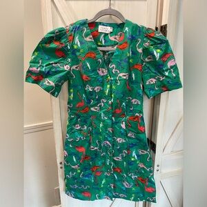 Tanya Taylor Augustine Front Button Minidress in Flamingo Green